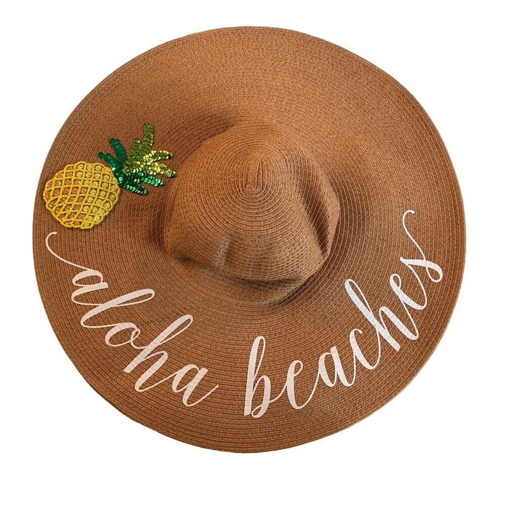 Women's Wide Brim Floppy Paper Straw Sun Hat Beach Resort Pool Summer Pineapple